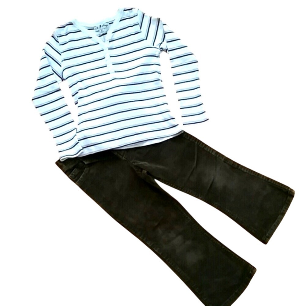 Old Navy Girls Striped Henley‎ with Brown Corduroy Pants Outfit Size 5